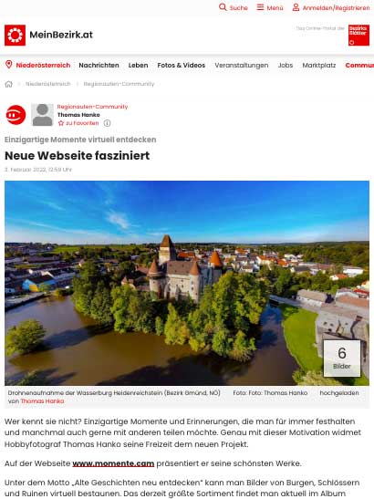Neue Webseite fasziniert - Pressebericht auf meinbezirk.at